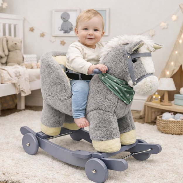 Rocking Horse Ride-on 2 in 1 Donkey Rocker for Toddlers Light Gray 2