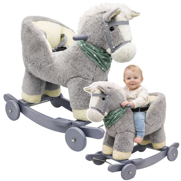 Rocking Horse Ride-on 2 in 1 Donkey Rocker for Toddlers Light Gray 1