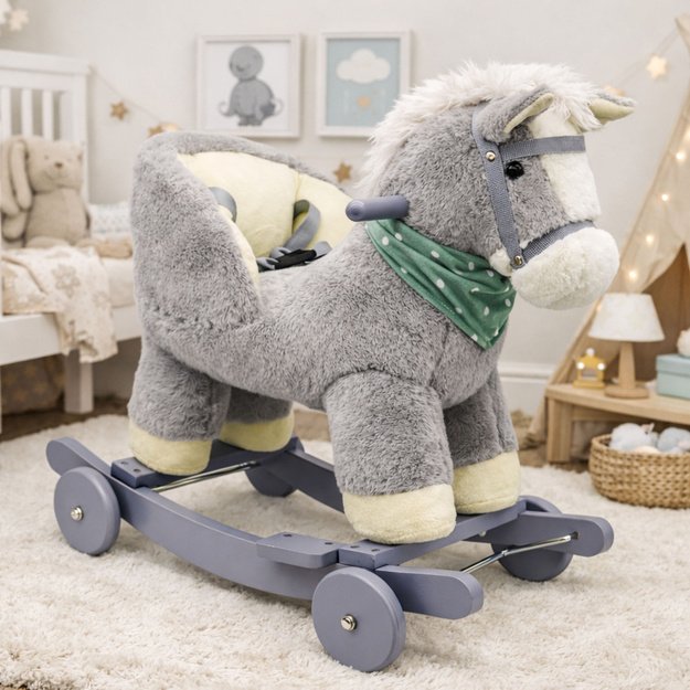 Rocking Horse Ride-on 2 in 1 Donkey Rocker for Toddlers Light Gray 3