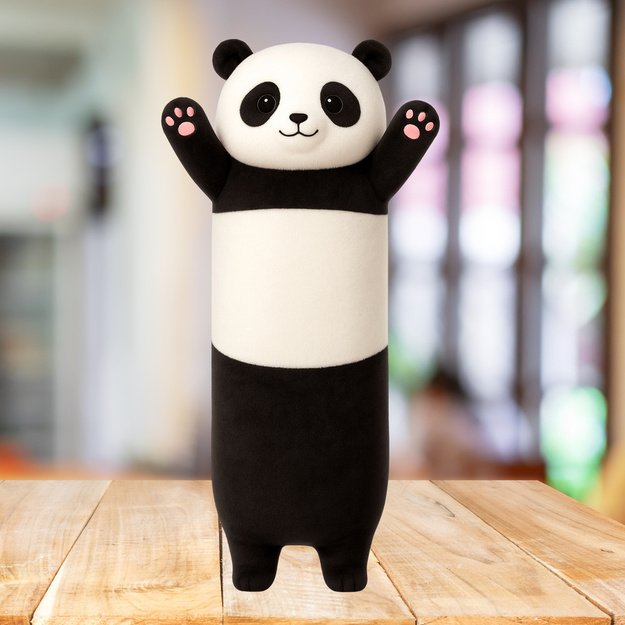Plush Panda Mascot Pillow Oblong Roller Black and White 70cm 1