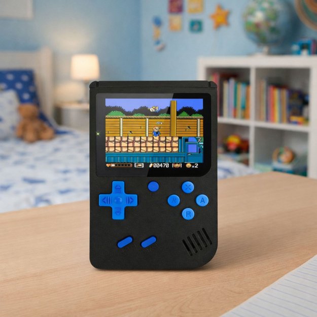 Nešiojama retro elektroninė žaidimų konsolė su 108 žaidimais, juodas 3