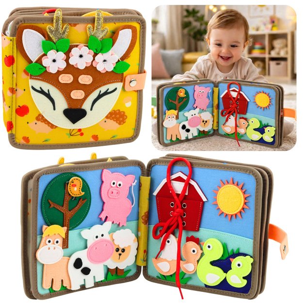 Sensory Educational Book Felt 3D Animals Deer