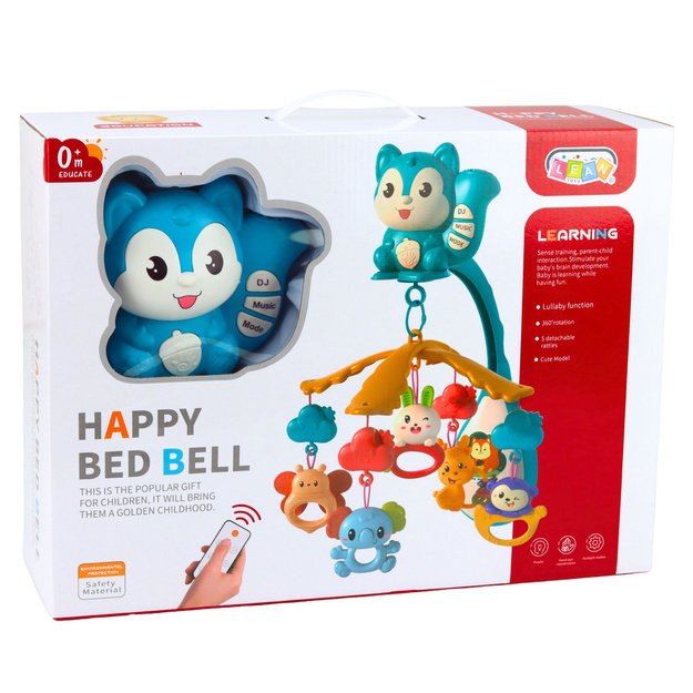 Lopšio karuselė su voverės formos pakabukais, nuotolinio valdymo pulteliu ir muzika 4