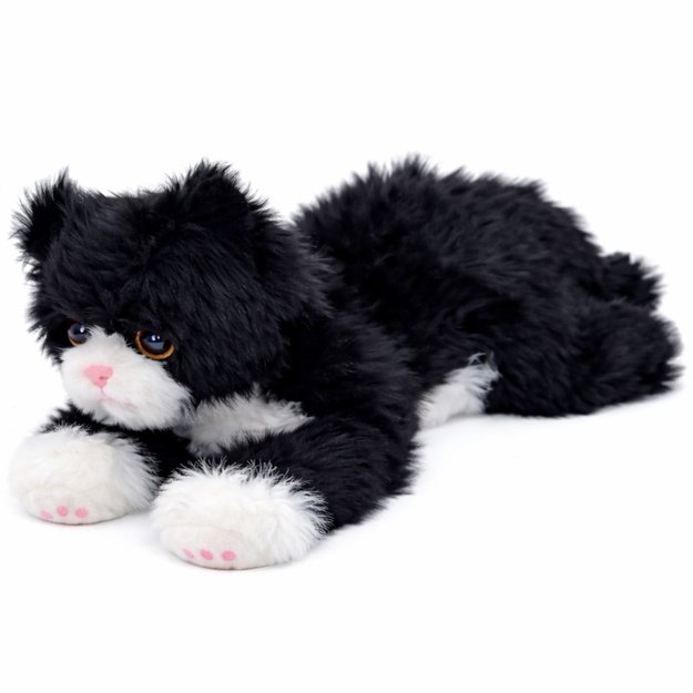 Plush Toy Cuddly Toy Kitten Lying Black and White 38 cm