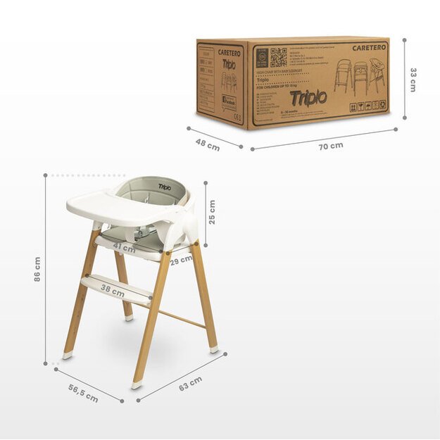 Aukšta kėdė TRIPLO 3 in 1 BEIGE 40