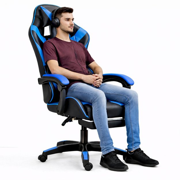 „LEAN“ žaidimų kėdė, juoda ir mėlyna