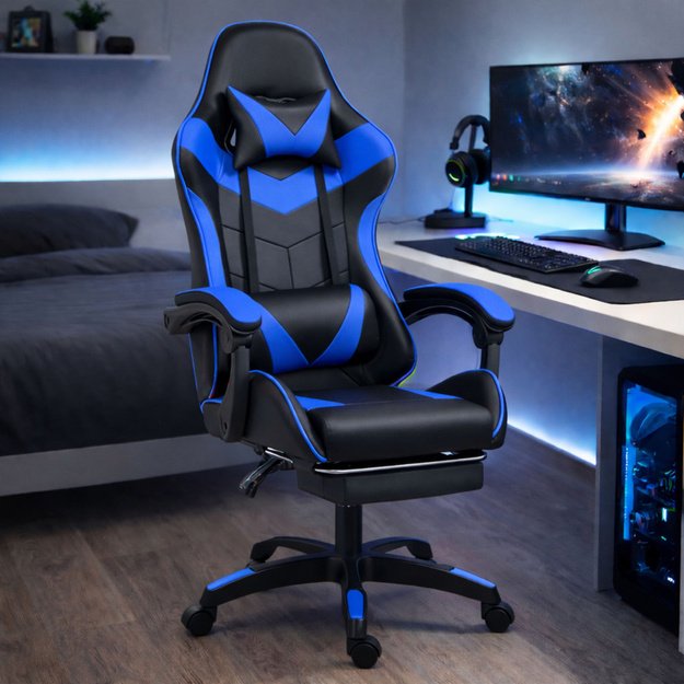 „LEAN“ žaidimų kėdė, juoda ir mėlyna