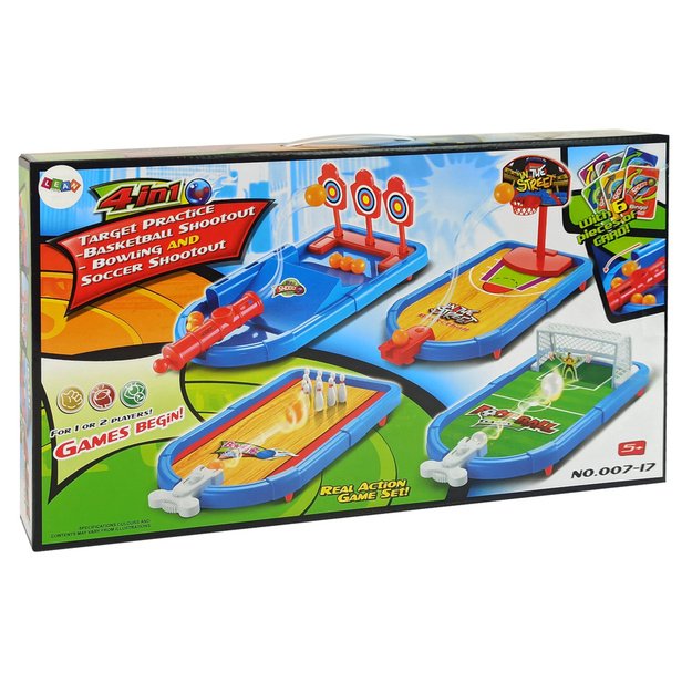 4-in-1 arkadinių žaidimų rinkinys Krepšinis Futbolas Futbolas Skydas Boulingas Smiginis 6