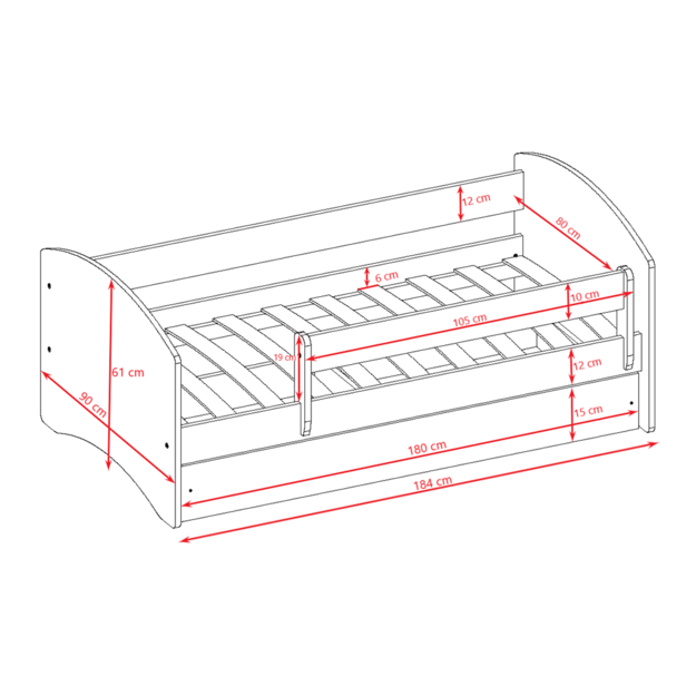 Lova babydreams rožinė be modelio su stalčiumi be čiužinio 180/80 6