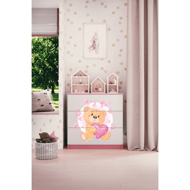 Komoda Babydreams rožinis meškiukas drugeliai