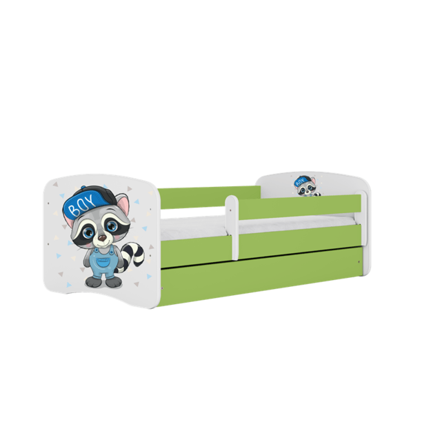 Bed babydreams green raccoon with drawer with mattress 140/70