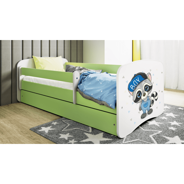 Bed babydreams green raccoon with drawer with mattress 140/70 4