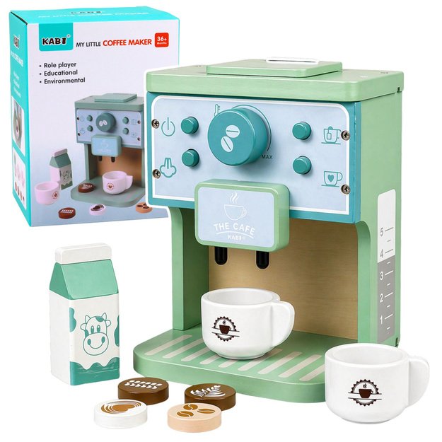 Medinis kavos virimo aparato, puodelių, pieno ir aksesuarų rinkinys vaikams