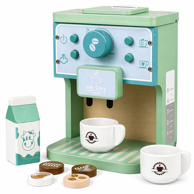 Medinis kavos virimo aparato, puodelių, pieno ir aksesuarų rinkinys vaikams