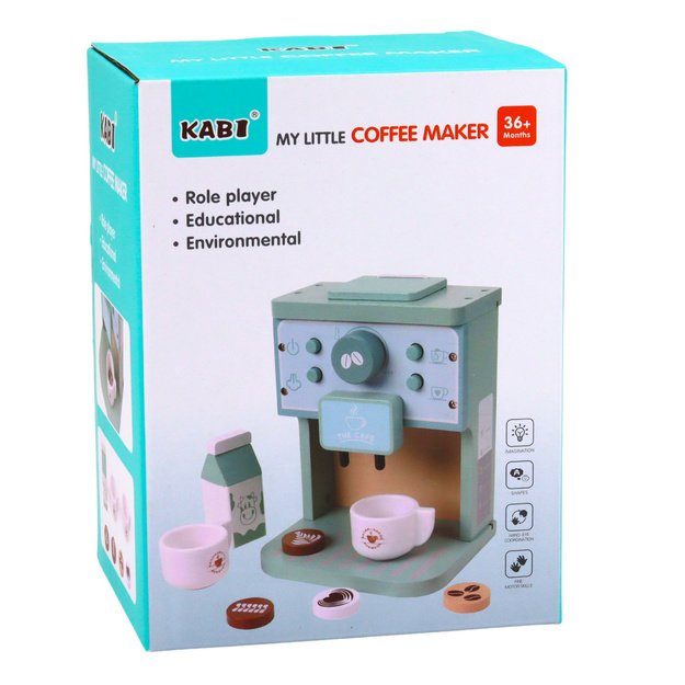 Medinis kavos virimo aparato, puodelių, pieno ir aksesuarų rinkinys vaikams