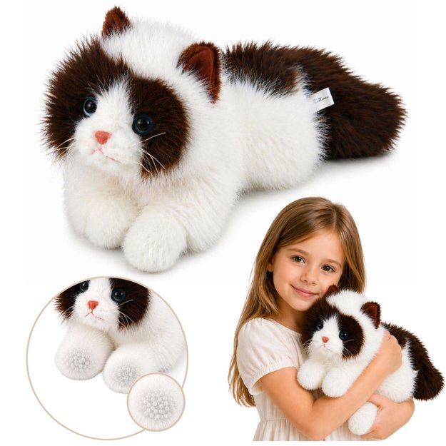 Plush Persian Cat Mascot with Weighted Paws Brown and White 50cm