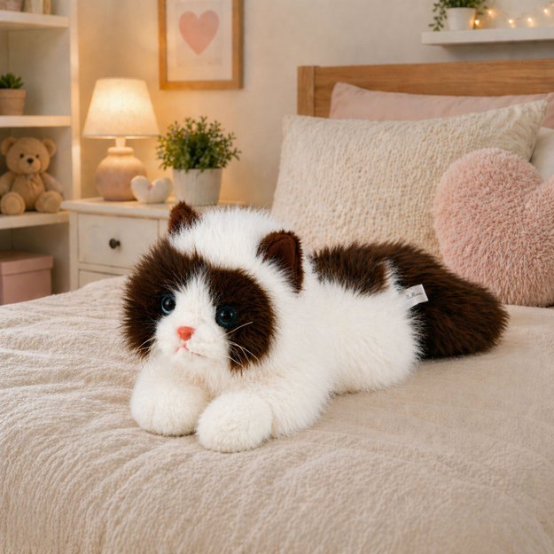 Plush Persian Cat Mascot with Weighted Paws Brown and White 50cm