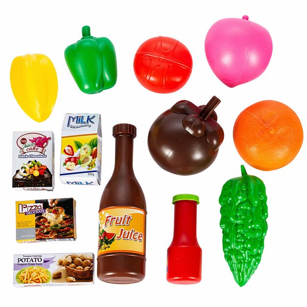 Large Shopping Cart For Children Grocery Products Pink 52cm 46 pcs.