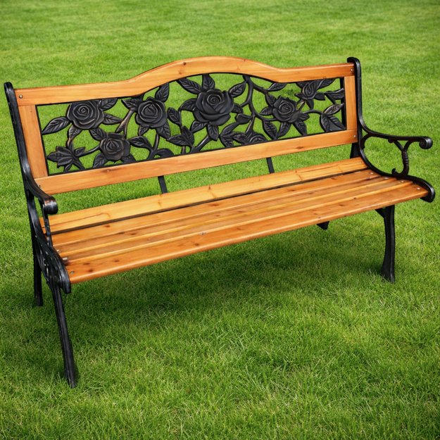 Garden Bench Wooden Metal Park Bench with Backrest