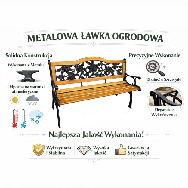 Garden Bench Wooden Metal Park Bench with Backrest