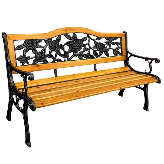 Garden Bench Wooden Metal Park Bench with Backrest
