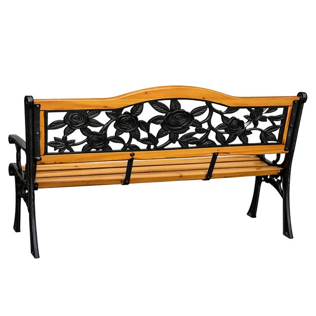Garden Bench Wooden Metal Park Bench with Backrest