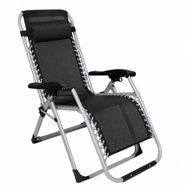 Folding Garden Beach Deckchair with Table and Headrest, Steel, Anthracite