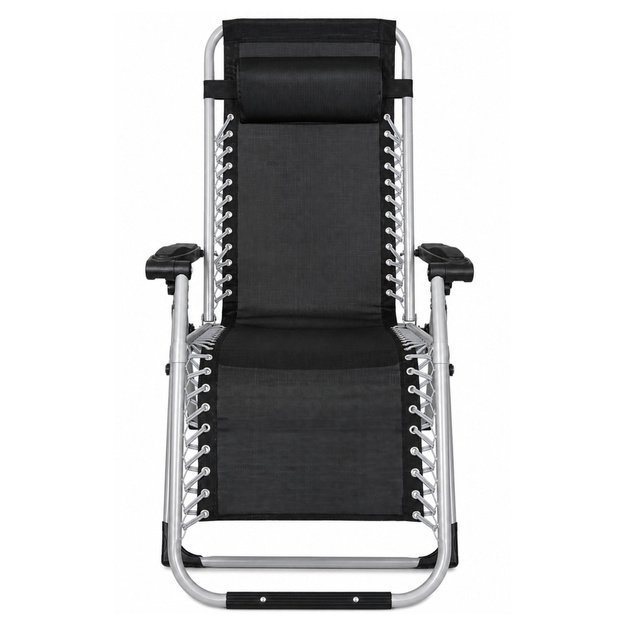 Folding Garden Beach Deckchair with Table and Headrest, Steel, Anthracite