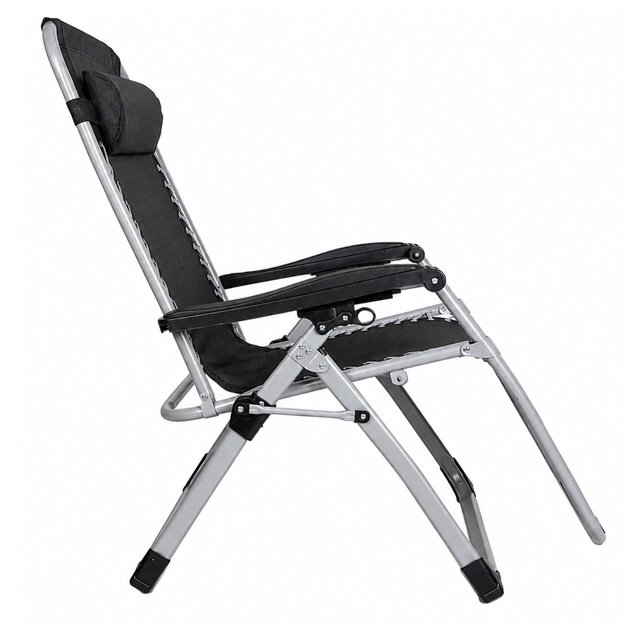 Folding Garden Beach Deckchair with Table and Headrest, Steel, Anthracite