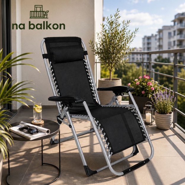 Folding Garden Beach Deckchair with Table and Headrest, Steel, Anthracite