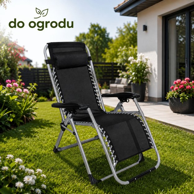 Folding Garden Beach Deckchair with Table and Headrest, Steel, Anthracite