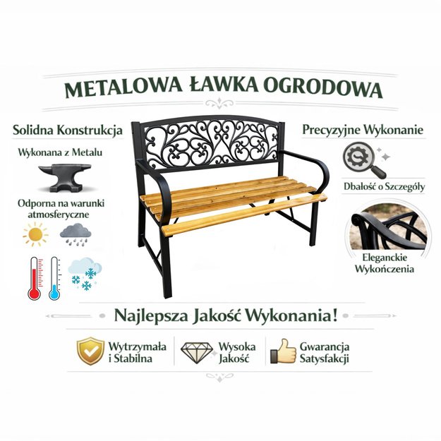 Garden Bench Park Terrace Garden Metal Wooden 2 Seater 118 cm
