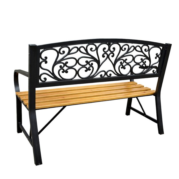 Garden Bench Park Terrace Garden Metal Wooden 2 Seater 118 cm
