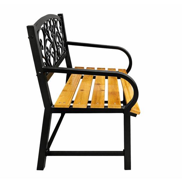 Garden Bench Park Terrace Garden Metal Wooden 2 Seater 118 cm