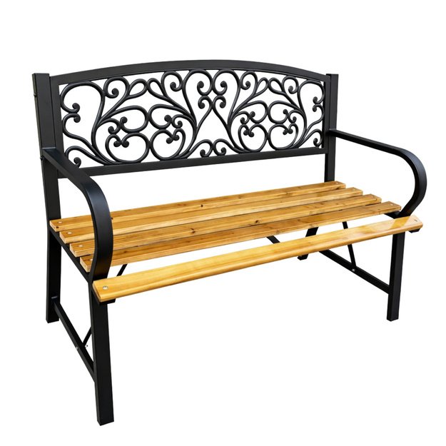 Garden Bench Park Terrace Garden Metal Wooden 2 Seater 118 cm