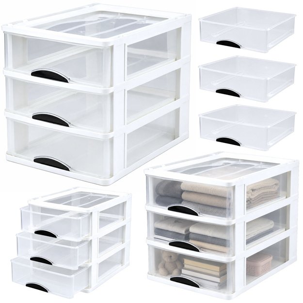 Multifunctional Organizer 3 Drawers Plastic Container White