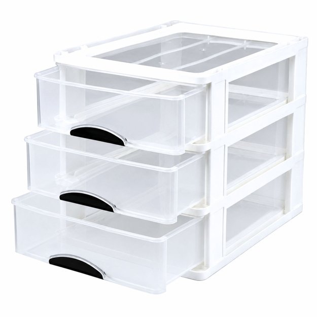 Multifunctional Organizer 3 Drawers Plastic Container White