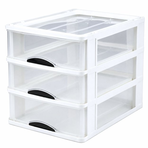 Multifunctional Organizer 3 Drawers Plastic Container White