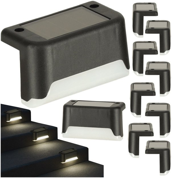 Lampa solarna schodowa ogrodowa zewnętrzna LED na schody czujnik zmierzchu 8 sztuk