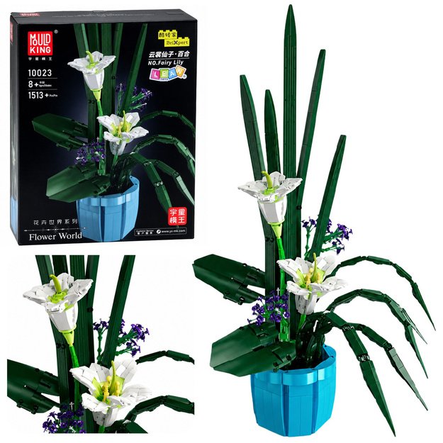 Construction Blocks Composition Flowers White Lilies In Pot 1513 pcs.
