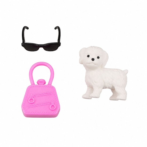 Anlily Fashion Doll in Pink Dress, White Dog, Purse, Glasses Set