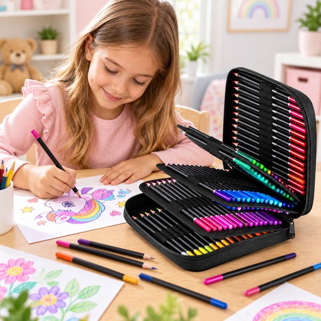 Set of Pencils in Pencil Case 2 Sketchbooks Case 120 pcs.
