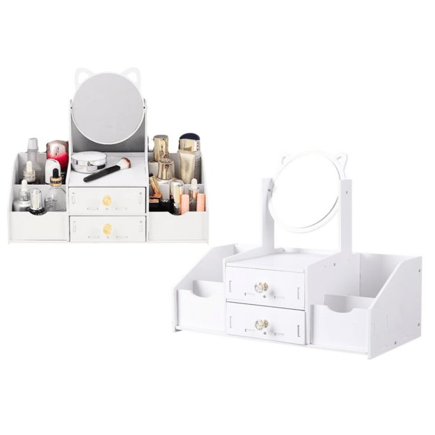 Small Children s Dressing Table, Mirror With Handles, Wooden Drawers, White