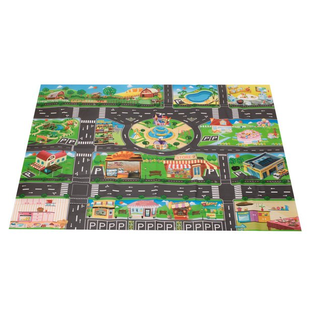 Miesto gatvės + kelio ženklai vandeniui atsparus spalvotas kilimėlis 130x100cm