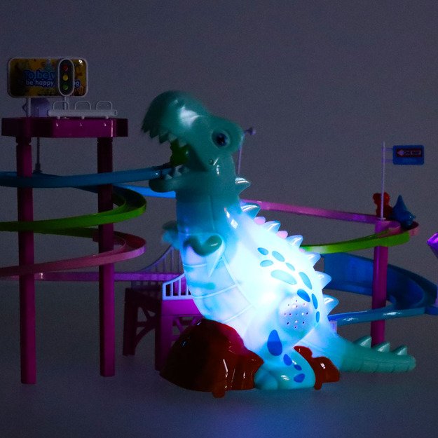 Dinozaurų lenktynių trasa dinozaurų garsai žibintai 36