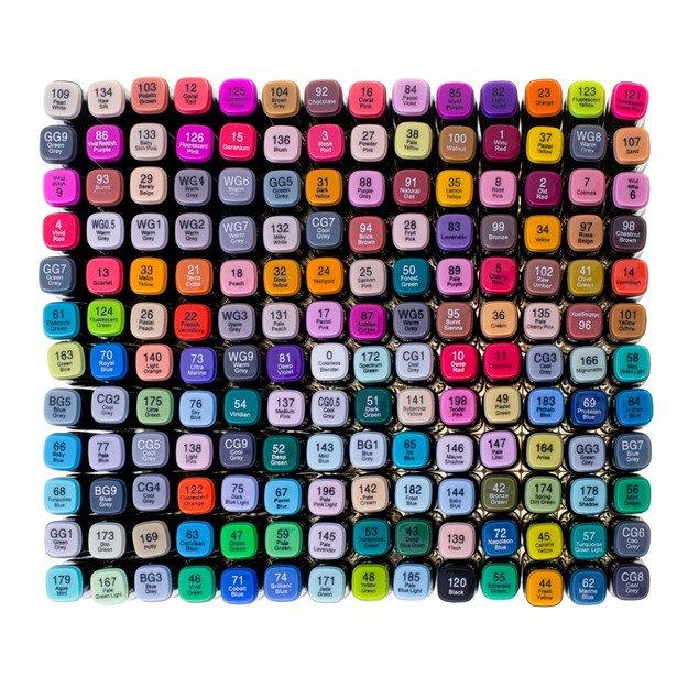 Dvipusiai alkoholiniai žymekliai dėkle 168 + stovas 11