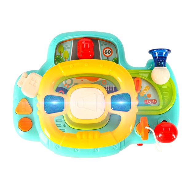 Kūdikio mažylio interaktyvus vairas su vaikiško vežimėlio simuliatoriumi muzikos garsai mėlyna 1