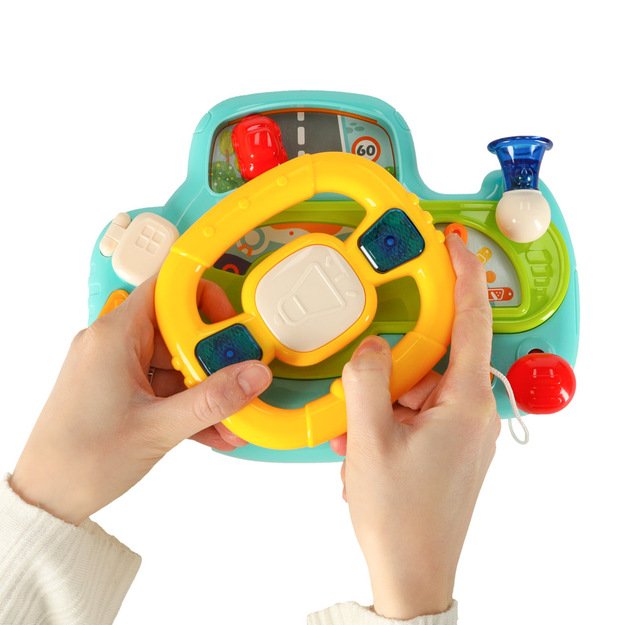 Kūdikio mažylio interaktyvus vairas su vaikiško vežimėlio simuliatoriumi muzikos garsai mėlyna 6