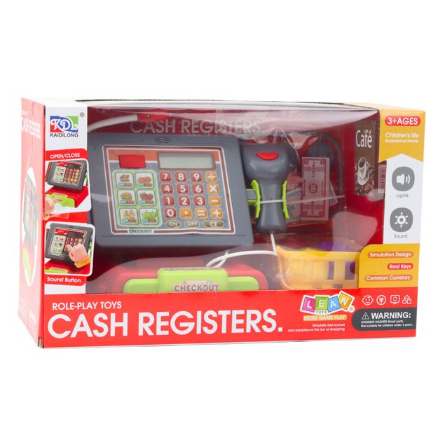 Cash Register For Kids Accessories Basket Fruit Lights Sounds Red 3