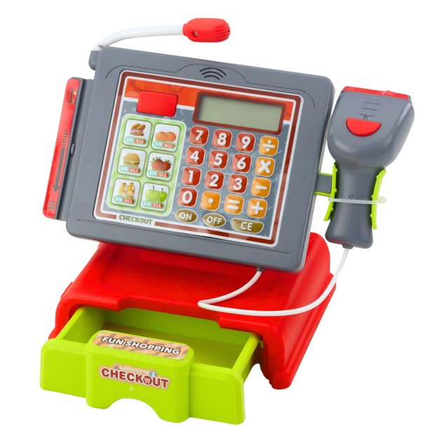Cash Register For Kids Accessories Basket Fruit Lights Sounds Red 1